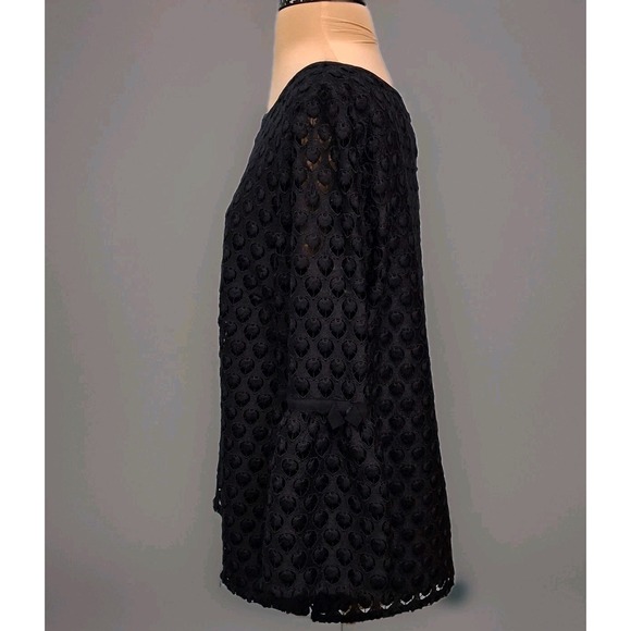 Talbots RSVP Size Large Lace Eyelet Bell Sleeve Navy Blue Popover Top Whimsical - Picture 2 of 13